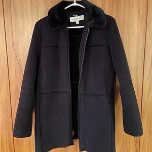 Liz Claiborne Faux Suede and Fur Midi Coat M Black